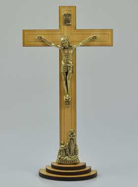Crucifix en Bois et Christ Style Bronze Doré de Lourdes - 21 cm (pic 1)