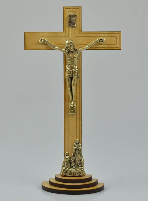 Crucifix en Bois et Christ Style Bronze Doré de Lourdes - 21 cm (pic 2)