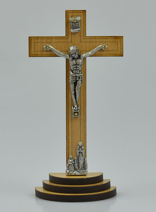 Crucifix en Bois et Christ Style Bronze Vieilli de Lourdes - 12 cm (pic 2)