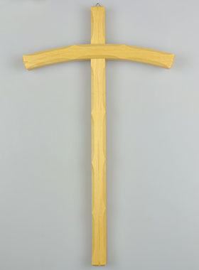 Grande Croix en Bois Clair Artisanale Sculptée - 33 cm (pic 1)