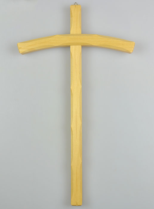 Grande Croix en Bois Clair Artisanale Sculptée - 33 cm (pic 2)