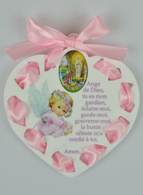 Icône Ange-Gardien Rose - Cadeau de Baptême Fille - 11 cm (pic 1)