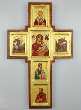 Icône Byzantine Croix de la Vie du Christ Peinte à la Main - 35 cm (pic 1)