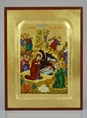 Icône Byzantine La Nativité de Jésus-Christ  - 25 cm (pic 1)