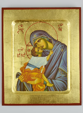 Icône Byzantine Vierge de Tendresse au Voile Bleu (pic 1)