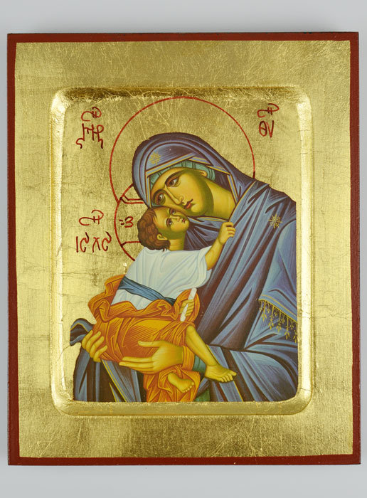 Icône Byzantine Vierge de Tendresse au Voile Bleu (pic 2)