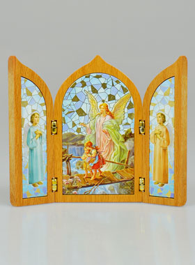 Icône Triptyque Ange Protecteur en Bois (pic 1)