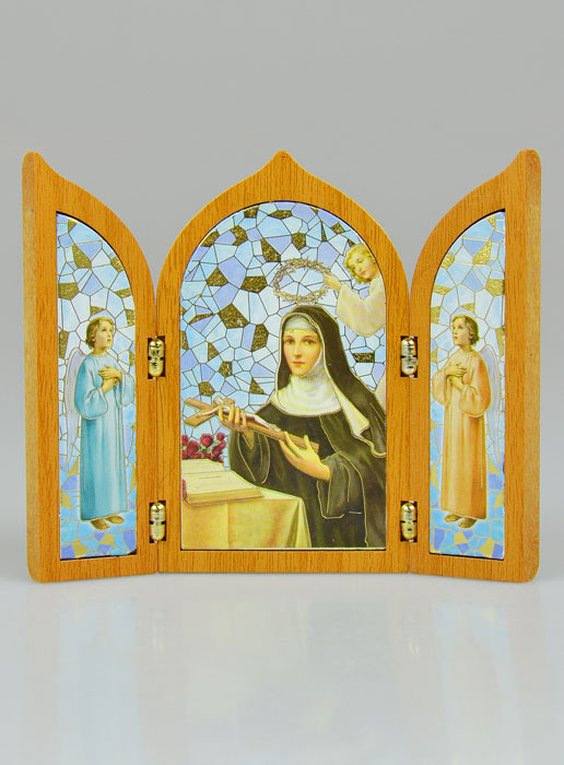 Icône Triptyque de Sainte Rita de Cascia en Bois (pic 2)