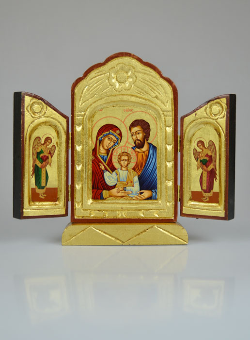 Icône Triptyque Sainte Famille sur Feuille d'Or - 26 cm (pic 2)