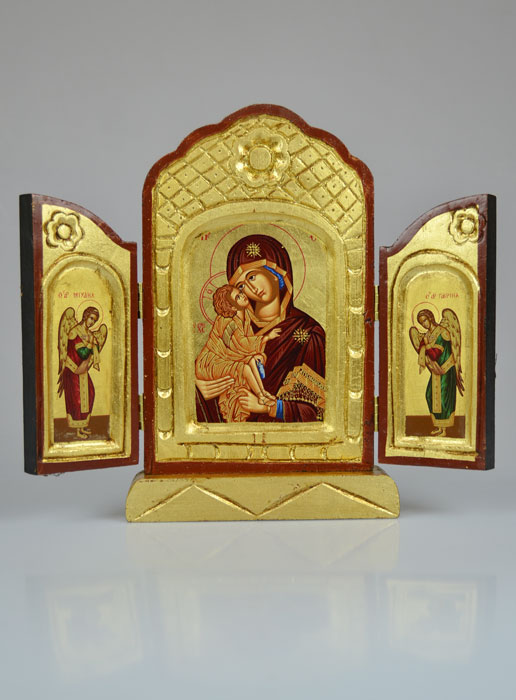 Icône Triptyque Vierge de Vladimir sur Feuille d'Or - 26 cm (pic 2)