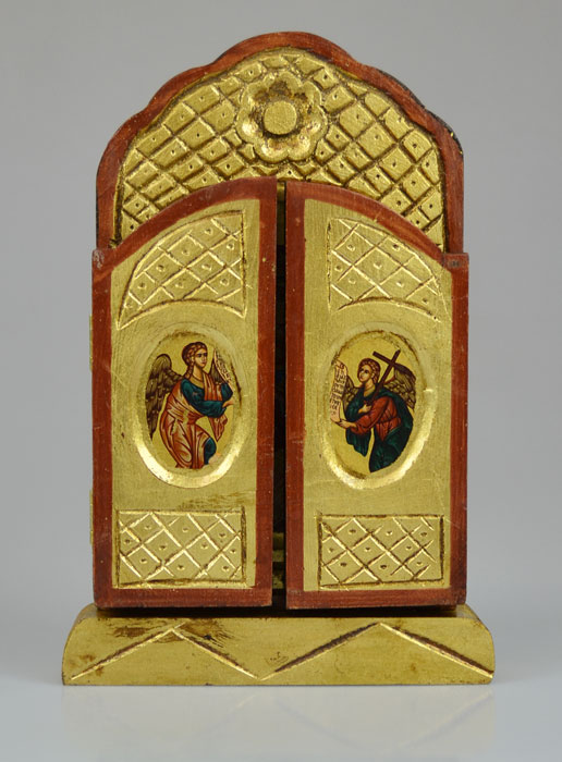 Icône Triptyque Vierge Marie Porte du Ciel sur Feuille d'Or - 26 cm (pic 3)