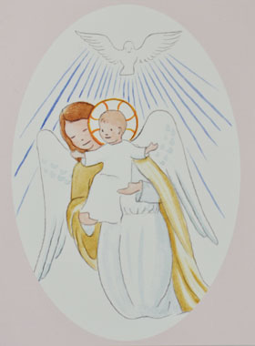 Image de Baptême - Ange-Gardien Protecteur et Esprit Saint - Rose (pic 1)