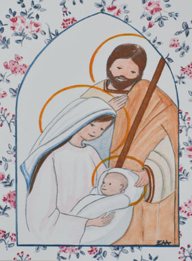 Image de Baptême - Sainte Famille - Fleurs Rose (pic 1)
