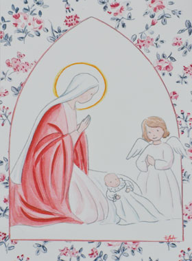 Image de Baptême - Sainte Vierge Marie et Ange-Gardien - Rose (pic 1)