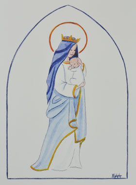 Image de Baptême - Vierge Couronnée à l'Enfant Jésus - Blanc (pic 1)