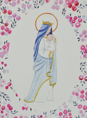 Image de Baptême - Vierge Couronnée à l'Enfant Jésus - Fuchsia (pic 1)