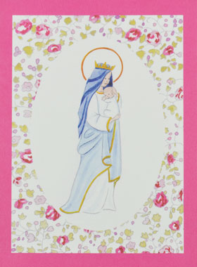 Image de Baptême - Vierge Couronnée à l'Enfant Jésus - Rose (pic 1)