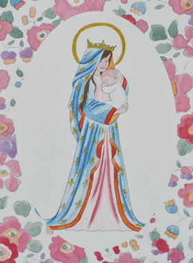 Image de Baptême - Vierge Couronnée au Lys - Rose (pic 1)