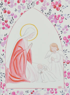Image de Baptême - Vierge Marie et Ange-Gardien - Fuchsia (pic 1)