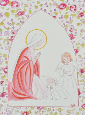 Image de Baptême - Vierge Marie et Ange-Gardien - Rose (pic 1)