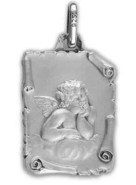 Médaille de Baptême Ange-Gardien Parchemin en Argent 925/1000 - 20 mm (pic 1)