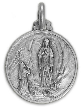 Médaille de Baptême Notre Dame de Lourdes en Argent Massif (pic 1)