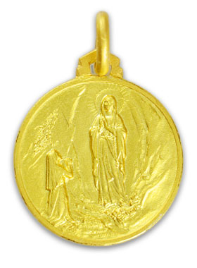 Médaille de Baptême Notre Dame de Lourdes en Plaqué Or (pic 1)