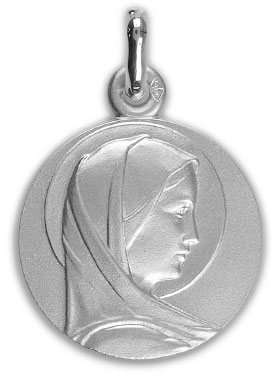 Médaille de Baptême Profil Vierge au Voile en Argent Massif (pic 1)