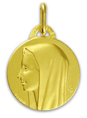 Médaille de Baptême Sainte Vierge de Profil au Voile en Plaqué Or (pic 1)