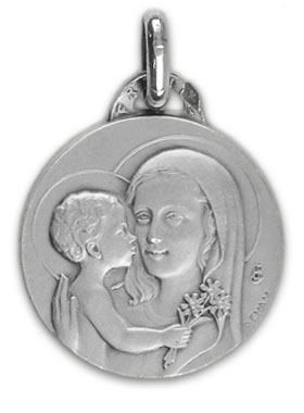 Médaille de Baptême Vierge à l'Enfant aux Fleurs en Argent 925/1000 (pic 1)