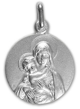Médaille de Baptême Vierge Marie à l'Enfant en Argent Massif (pic 1)