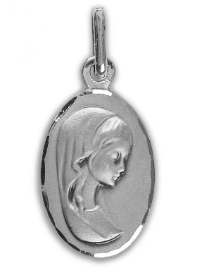 Médaille de Baptême Vierge Marie au Voile en Argent Massif (pic 1)