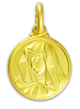 Médaille de Baptême Vierge Marie au Voile en Plaqué Or (pic 1)