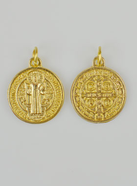 Médaille de Saint Benoit en Métal Doré - 2cm (pic 1)