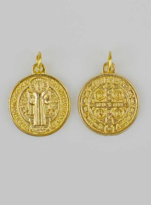 Médaille de Saint Benoit en Métal Doré - 2cm (pic 2)