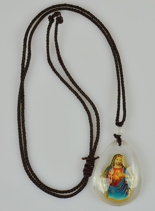 Médaille Goutte en Verre - Coeur Sacré de Jésus - sur Cordon (pic 2)
