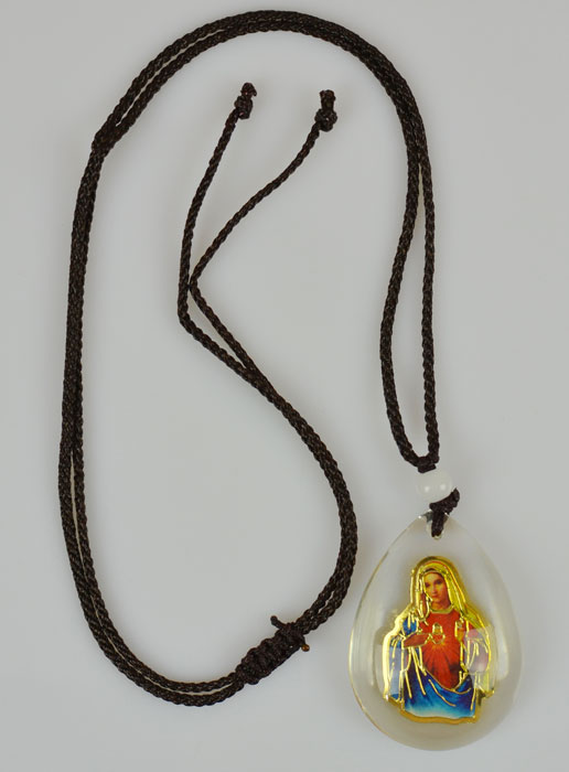 Médaille Goutte en Verre - Coeur Sacré de Marie - sur Cordon (pic 2)