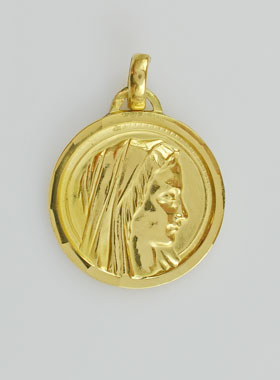 Médaille Profil Sainte Vierge Marie Métal Doré Ovale - 15mm | La Boutique des Chrétiens