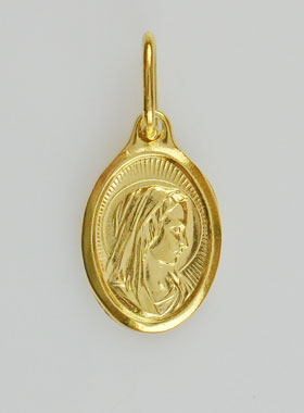 Médaille Profil Sainte Vierge Marie Métal Doré Ovale - 12mm (pic 1)