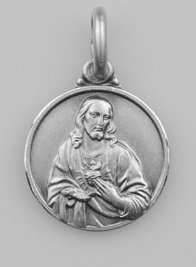 Médaille Sacré Coeur de Jésus en Argent Massif - 14mm (pic 1)
