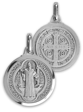 Médaille Saint Benoit en Argent Massif Bords Brillant - 18 mm (pic 1)