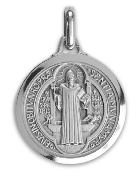 Médaille Saint Benoit en Argent Massif Bords Brillant - 18 mm (pic 2)