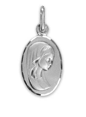 Médaille Vierge Marie au Voile en Argent Massif - Ovale - 17 mm (pic 1)