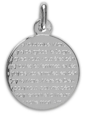 Médaillede Baptême Je vous Salue Marie en Argent 925/1000 (pic 1)