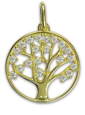 Pendentif Arbre de Vie Plaqué Or et Diamants Strass - 20 mm (pic 1)