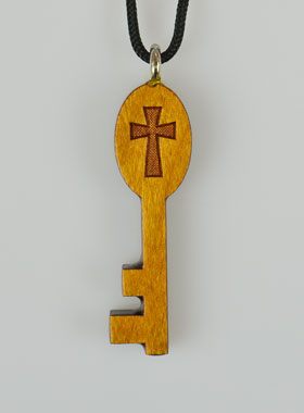 Pendentif Clé du Paradis et Croix en Bois Vernis Sculpté - 4 cm (pic 1)