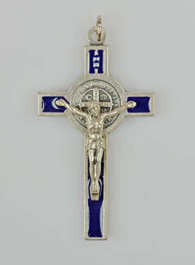 Pendentif Croix de Saint Benoit - Bleu - 5cm (pic 1)