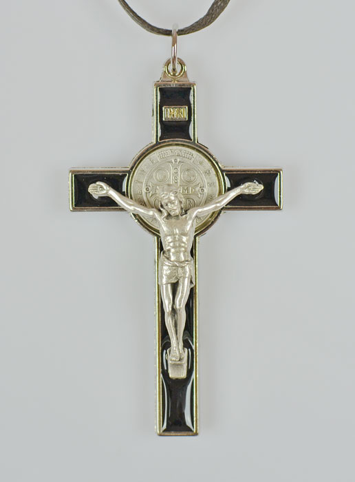 Pendentif Croix de Saint Benoit - Noir - 8cm (pic 2)