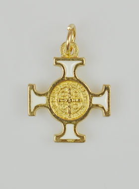 Pendentif Croix de Saint Benoit Dorée - Blanche - 2cm (pic 1)