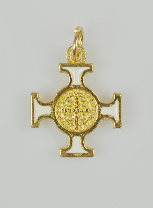 Pendentif Croix de Saint Benoit Dorée - Blanche - 2cm (pic 2)